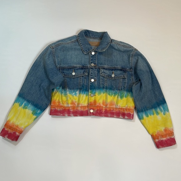 Blank NYC Denim Jean Jacket Size S Small Rainbow Colors and Cropped Look - Picture 5 of 11